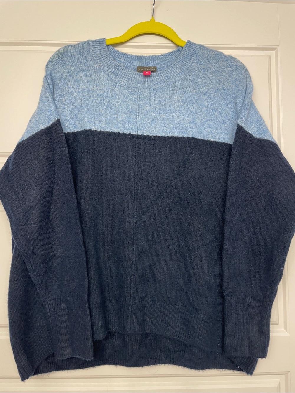 Vince Camuto Two-Tone Crewneck Sweater in Light Blue and Navy